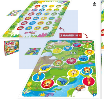 Hasbro Gaming Twister Junior Game, Animal Adventure 2-Sided Mat, 2 Games in 1, Party Game for Kids Ages 3 and Up, Indoor Game for 2-4 Players